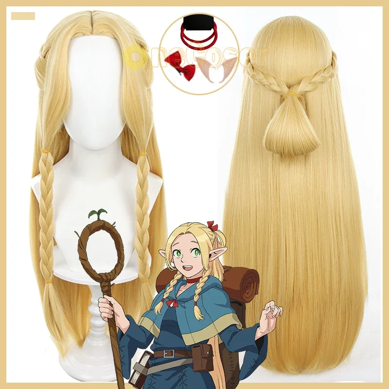 Marcille Donato Cosplay Wig Anime Delicious in Dungeon Blonde Long Hair Ears Hairpin Heat-resistant Fiber Hair Wig Cap Girls