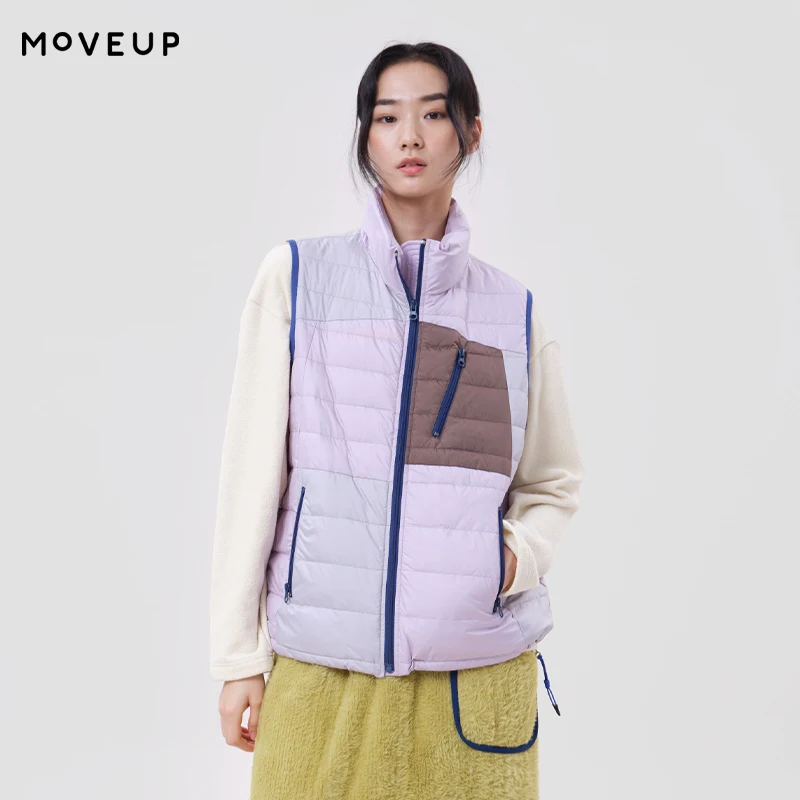 MOVEUP Women's Vest Duck Down FUN Series Stand Collar Color Block Cropped Gilet 2026 Winter Casual Sleeveless Jacket 3ELD21261