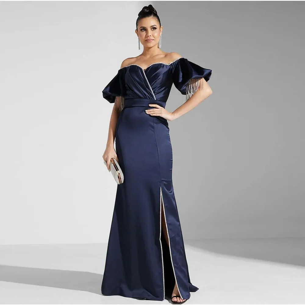 

Темно-синее платье русалки для выпускного вечера с открытыми плечами Вечернее платье без рукавов Вечернее платье длиной до пола Саудовское платье