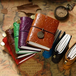 Genuine Leather Mini Journal A9 size Handmade Retro Diary Sketchbook Planner Cute Travel Notebook with 2 Sets of Inner Papers