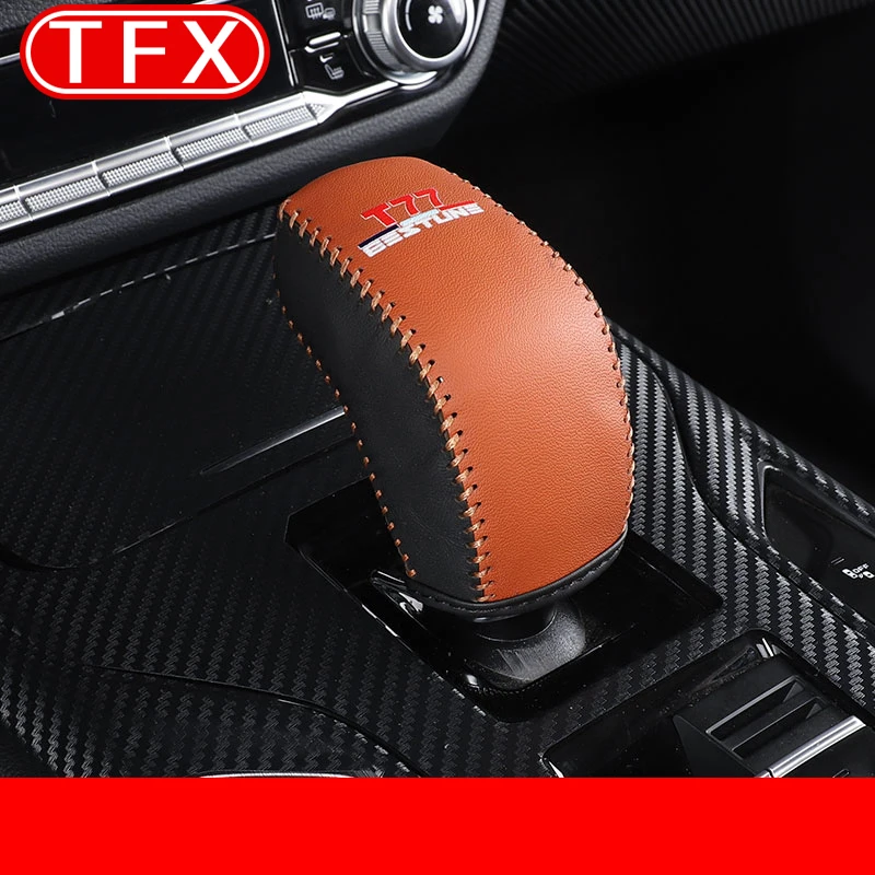 

For Faw Bestune T77 2018-2023 Car Styling Leather Gear Shift Cover Hand Sewn Gear Lever Handle Cover Auto Modified Accessories