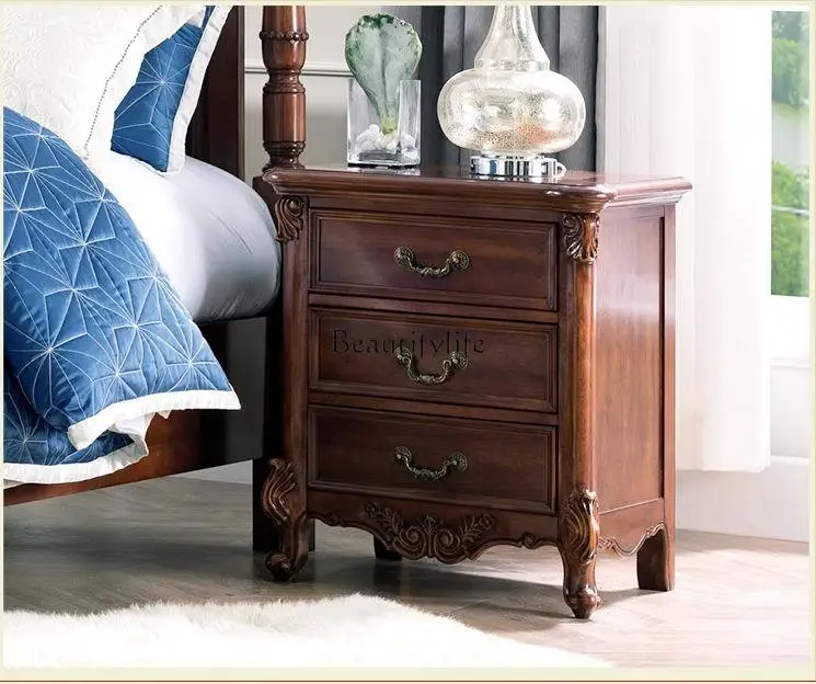 American three-pump bedside table Solid wood antique American carved European three-pump bedside table