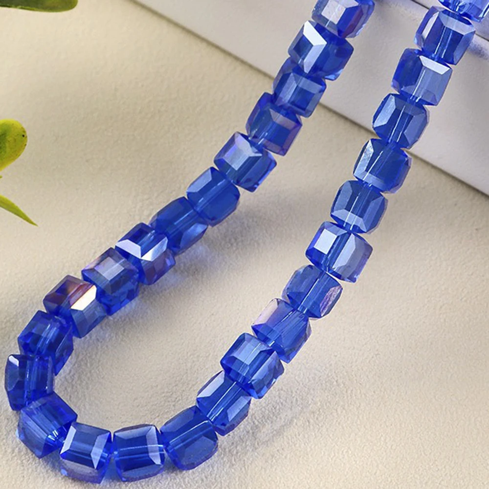 4 6 8mm Square Blue Glass Faceted Bead Strands Cubic Crystal Style Beads Cube Accessories for Jewelry Beading DIY Bracelet XCF8