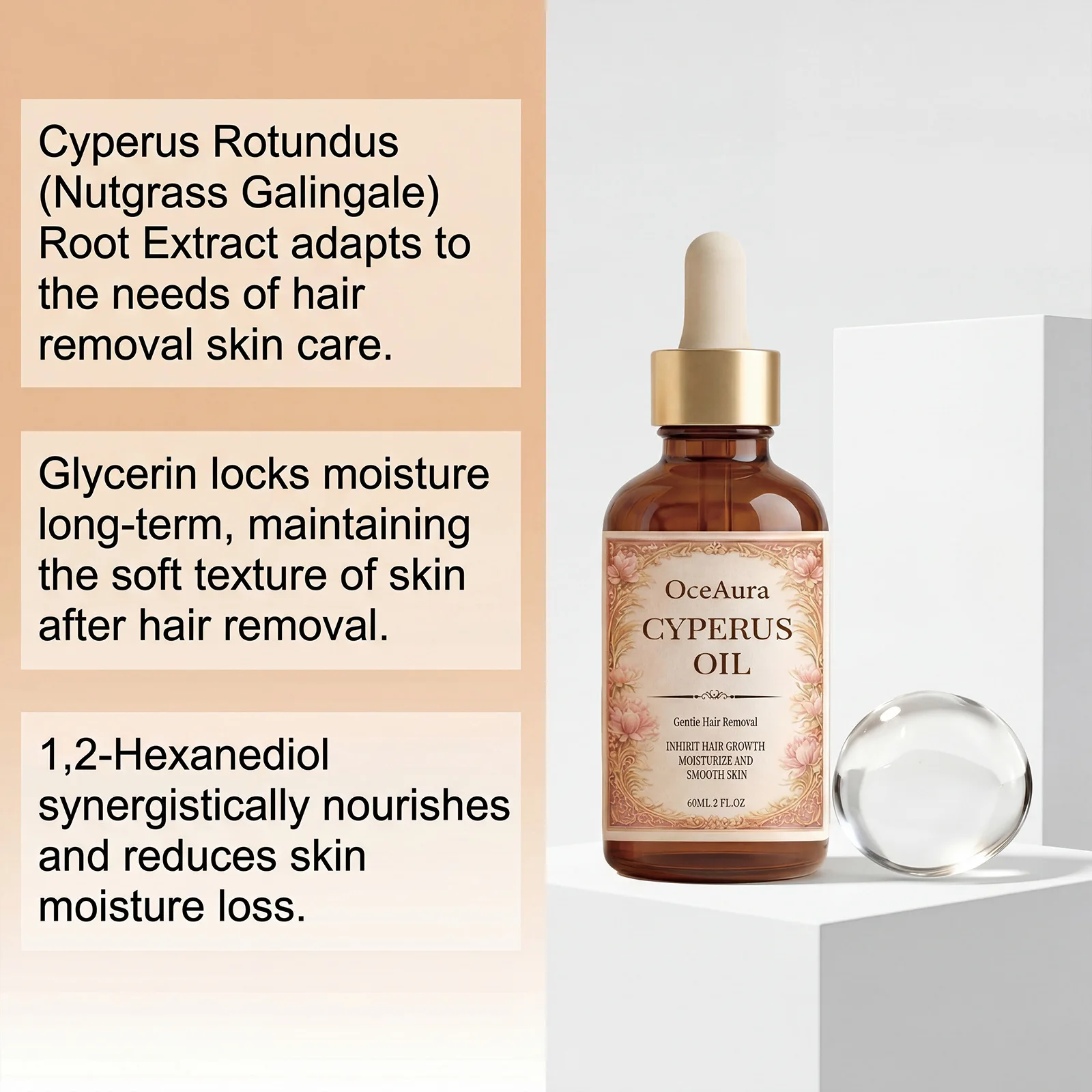 OCEAURA Skin Hair Removal Essential Oil Hydrate Inhibit Hair Growth Relieve Discomfort Reduce Fine Line Skin Sooth Essential Oil