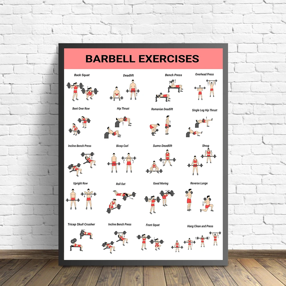 Home Exercise Barbell Dumbbell Bodyweight Workout Training Chart Fitness Poster Canvas Painting Wall Art Pictures Home Decor