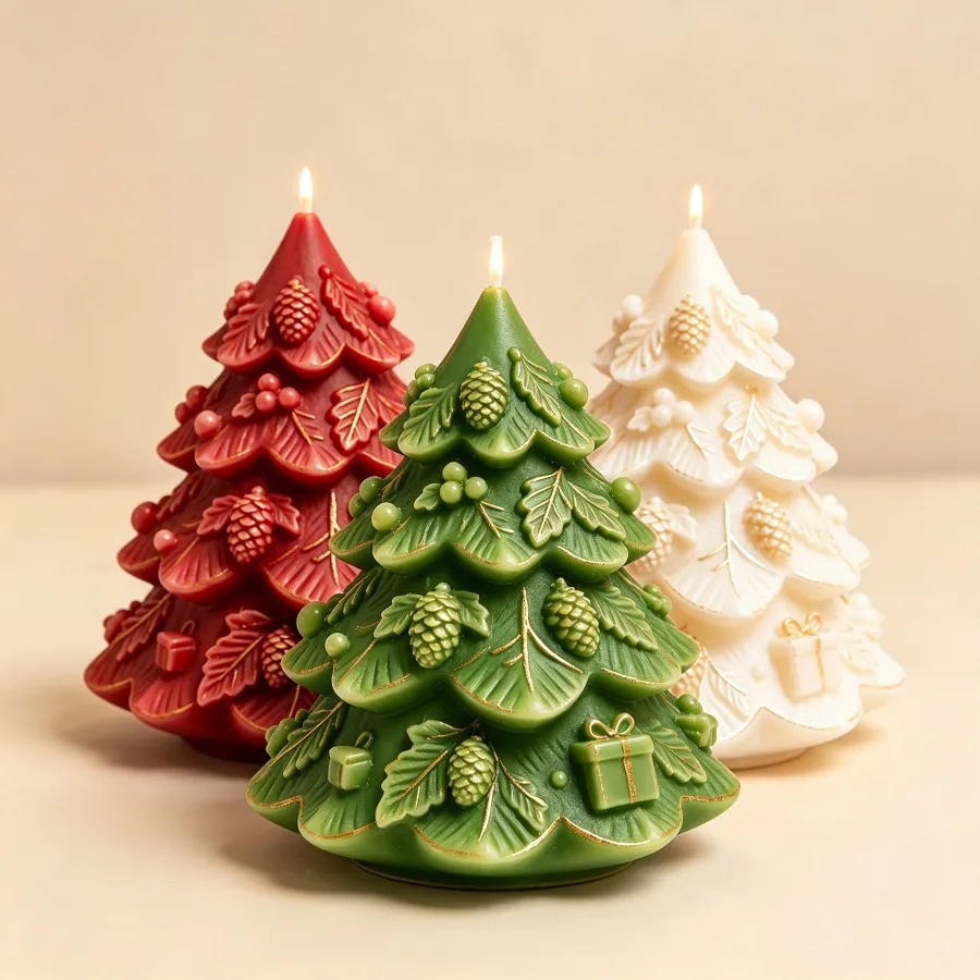 2026 Neue Geschenkbox Tannenzapfen Weihnachtsbaum Silikon-Kerzenform, DIY Weihnachtsdekoration Kerzenhandwerk Gipsform, Feiertagsgeschenk