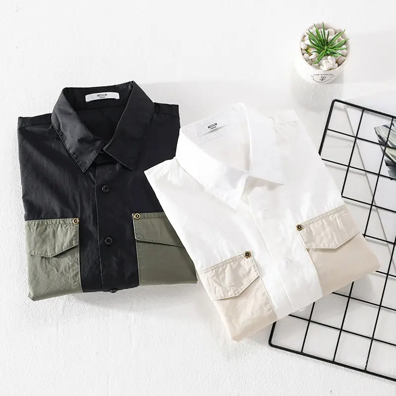 2024 Summer Minimalist Casual Loose Oversize Fashionable Lapel Color Blocking Patchwork Versatile Short Sleeved Shirt for Men