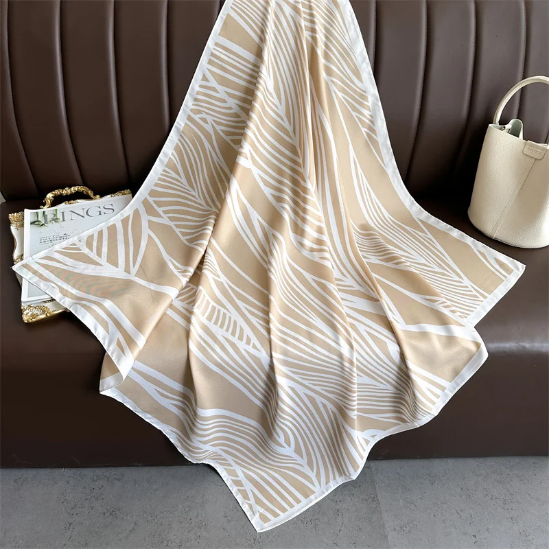 90*90cm Square Luxury Brand Women Scarf Silk Striped Print Designer Hijabs Female Neckerchief Scarves Wrap Headband Bandana