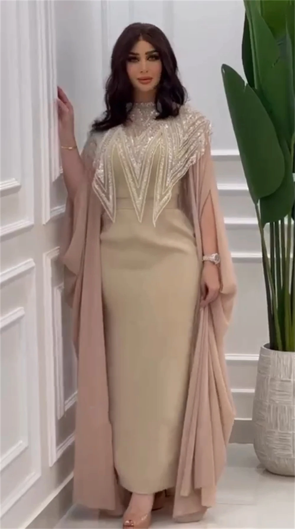 Customized Jiayigong  Exquisite High Collar Sheath Celebrity Sequin Draped Chiffon Occasion Evening Gown vestidos de graduacione