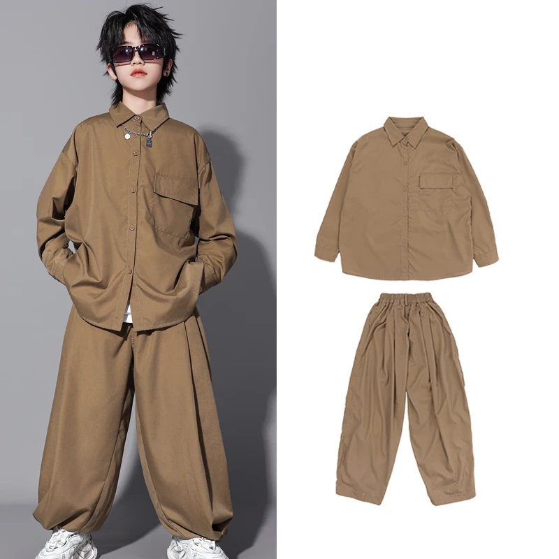 

2025 современные танцевальные костюмы в стиле хип-хоп для девочек, свободные наряды Kpop для мальчиков, одежда для джазовых танцев, детская сценическая одежда DQS21383