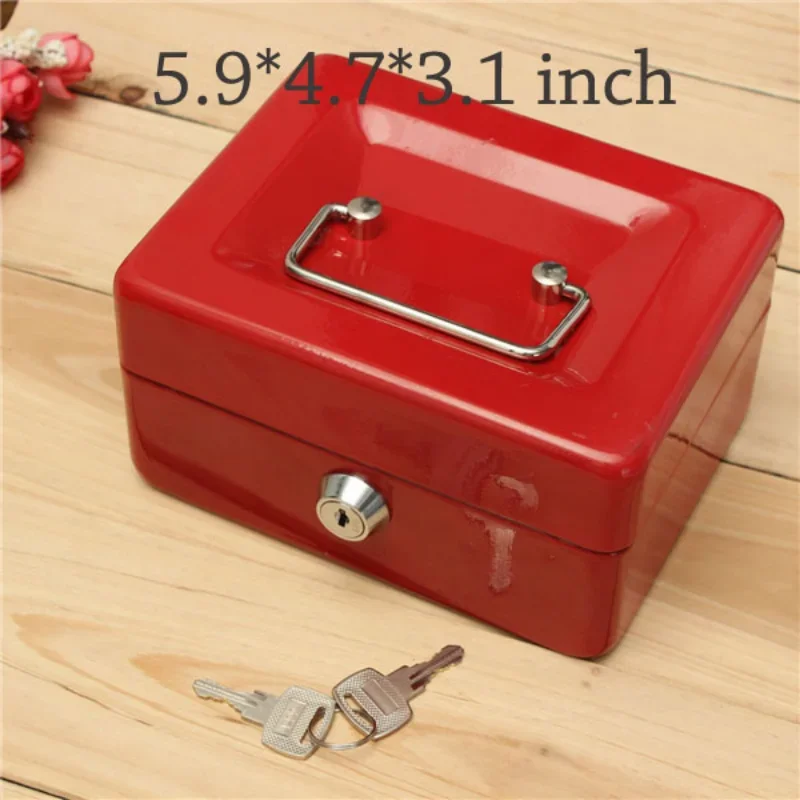 Portable Durable Metal Money Box Cash Box with Lock Security Lock Lockable Safe Small Fit for House Decoration 3 Size