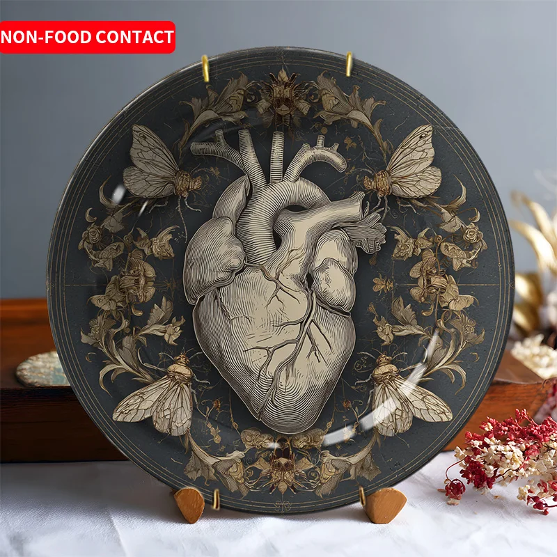 Gothic Anatomical Heart Ceramic Decor Plate - Hanging Wall Art， Suitable for home, living room, office, and study decoration