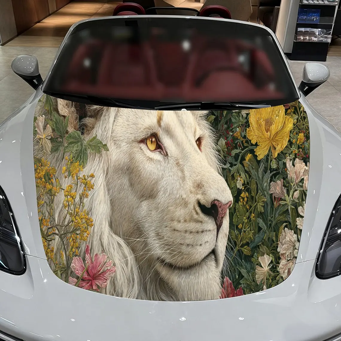 

Изящные цветочные наклейки на капот автомобиля с белым львом — самоклеящаяся, водонепроницаемая и прочная виниловая пленка, украшение и защита вашего автомобиля —