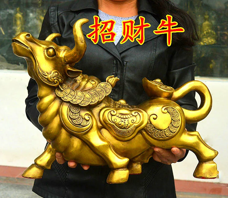 

Company FENG SHUI Stock business Money Drawing GOOD LUCK Bull Taurus Mascot Brass statue 49CM large
