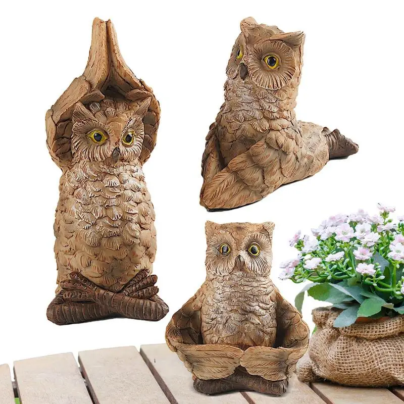 Resin Owl Statue Decor 3pcs Meditating Yoga Owl Sculpture Decor Buddha Zen Yoga Garden Statue Cute Meditating Animal Outdoor