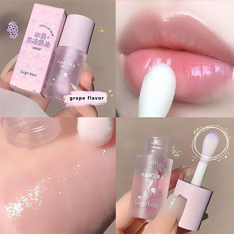 Jelly Lip Oil Balm Feuchtigkeitsspendender, aufpolsternder Lippenstift, Lippenöl-Balsam mit Fruchtgeschmack, nicht klebender Glanz, feuchtigkeitsspendend, für trockene Lippen, tägliche Lippenpflege