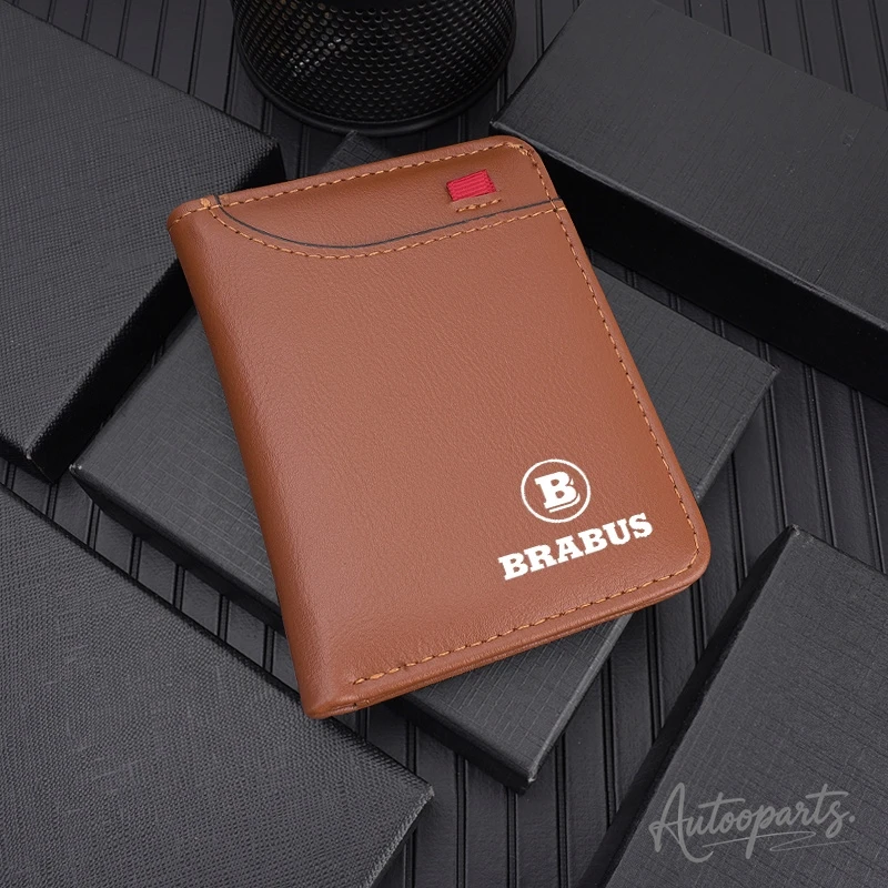 Carteira de couro masculina com logotipo de carro, porta-moedas, porta-cartões de identificação personalizado para Brabus Smart W204 W205 GLC G65 W463 G500 G350 CLA W464