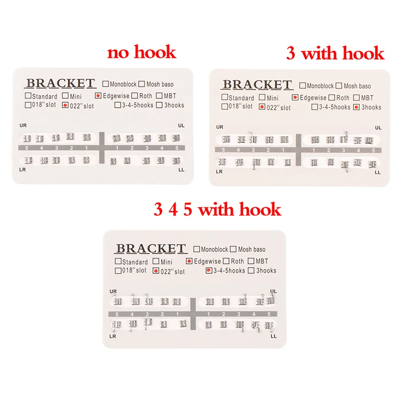 20 unids/set Dental ortodoncia Mini soporte de Metal Edgewise 3 con gancho 3 4 5 con ganchos/sin gancho