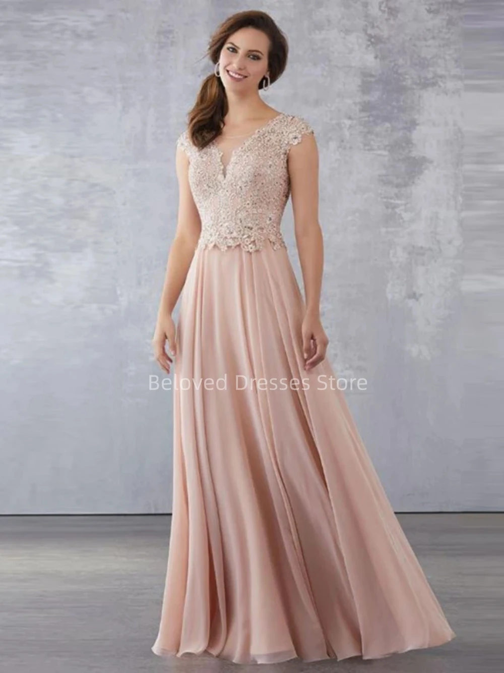 

Elegant Pink O-Neck Evening Dresses Luxury Appliques A-Line Wedding Dresses Custom Made Vestidos Para Mujer Elegantes Y Bonitos