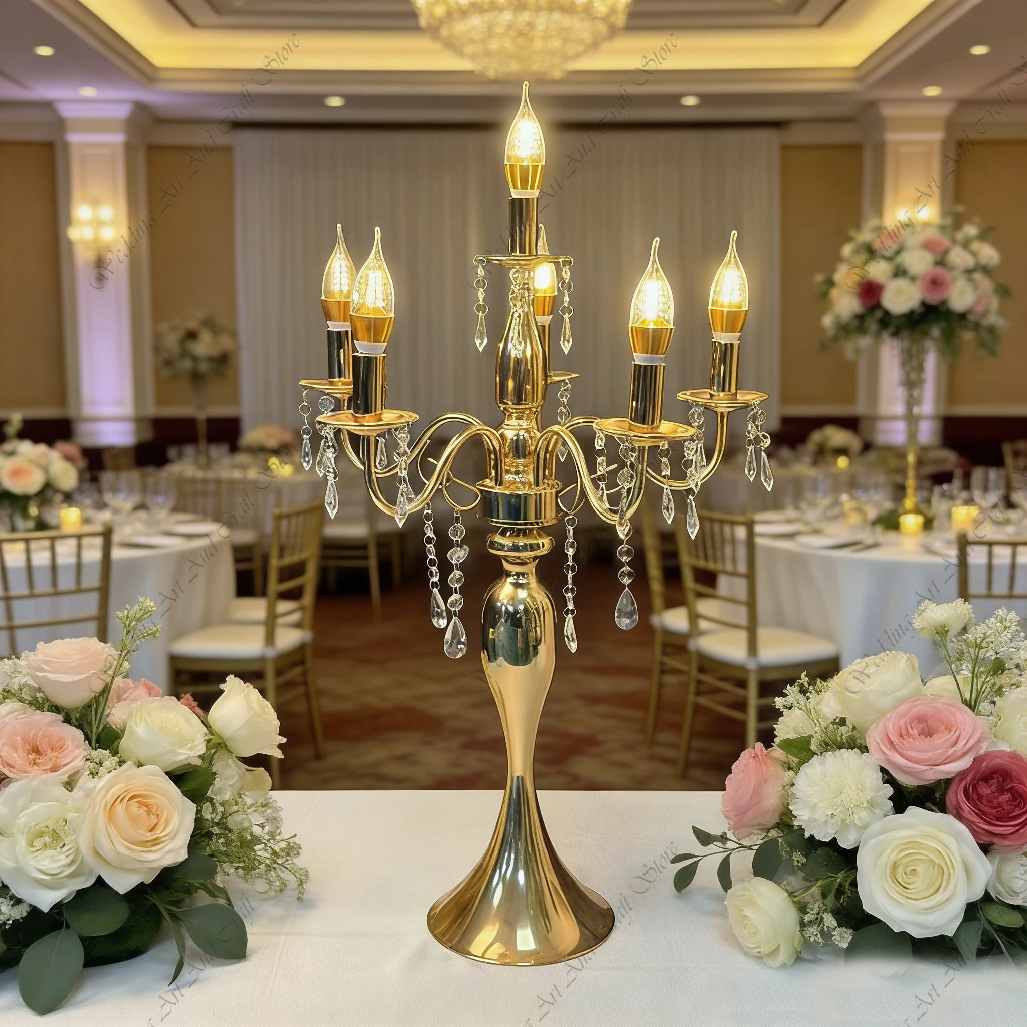 

10 шт. F30 75-125 см, свадебные декорации, железные золотые светильники с 6 головками и кристаллами, для оформления сцены, для вечеринок, декоративные светильники Ivy800
