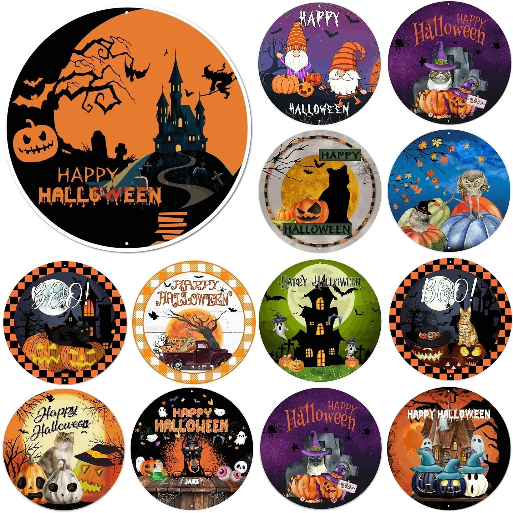 

1pc Round Metal Sign Pumpkin Sign for Halloween Wreaths Suitable Wall Decor 12x12 Inch