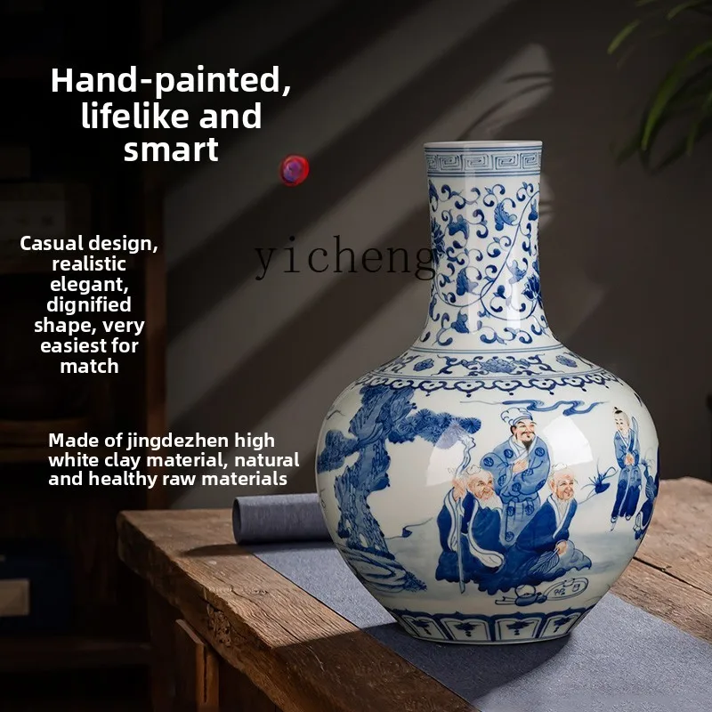 L7-8 ceramic blue and white porcelain vase new Chinese flower arrangement TV cabinet living room porcelain vase ornament