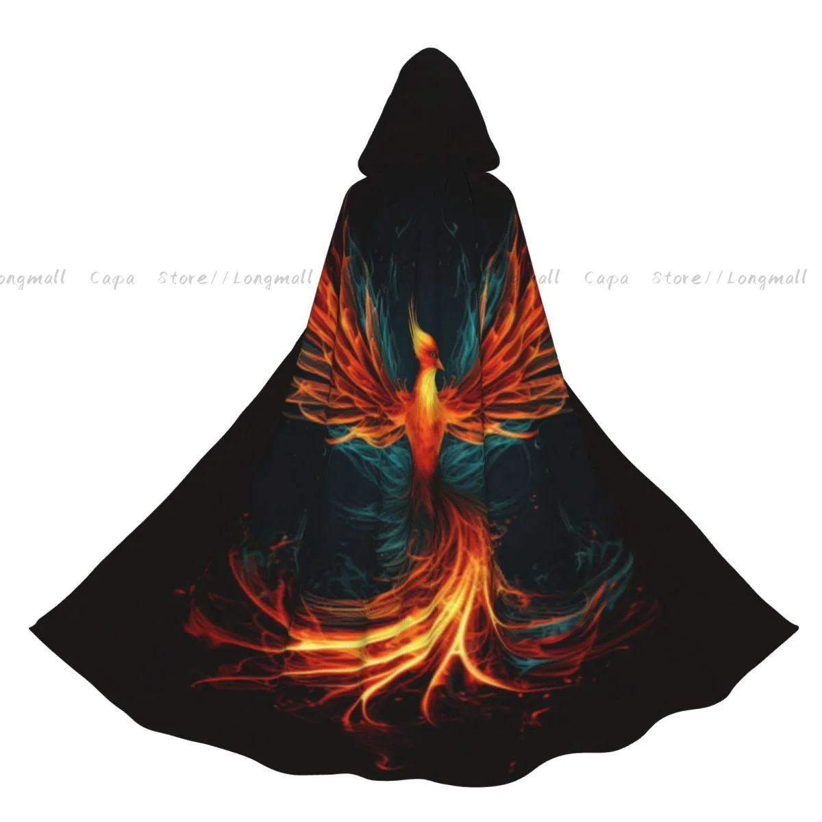 

Firebird With A Majestic Tail Hooded Cloak Coat Halloween Cosplay Costume Vampire Devil Wizard Cape Gown Party
