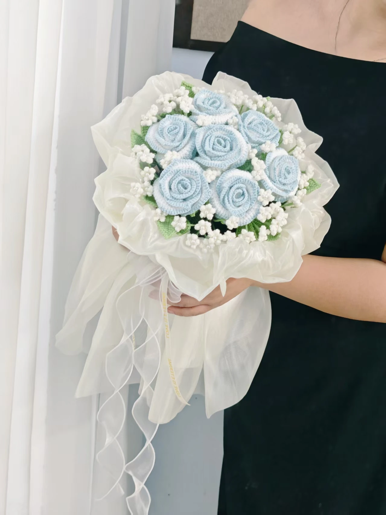 手作りdiyかぎ針編みローズブーケ毛糸結婚式誕生日プレゼント材料キット完成品かぎ針は含まれません