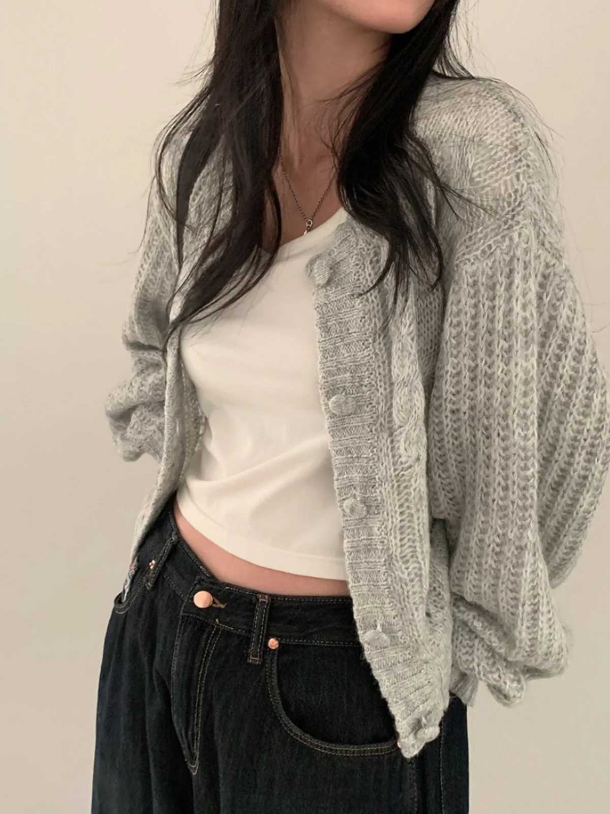 Retro Lazy Sle ถักเสื้อกันหนาวผู้หญิงฤดูหนาว Elegance รอบ Ne เดี่ยวปุ่มยาว Sve WARM TOP สบาย Fit