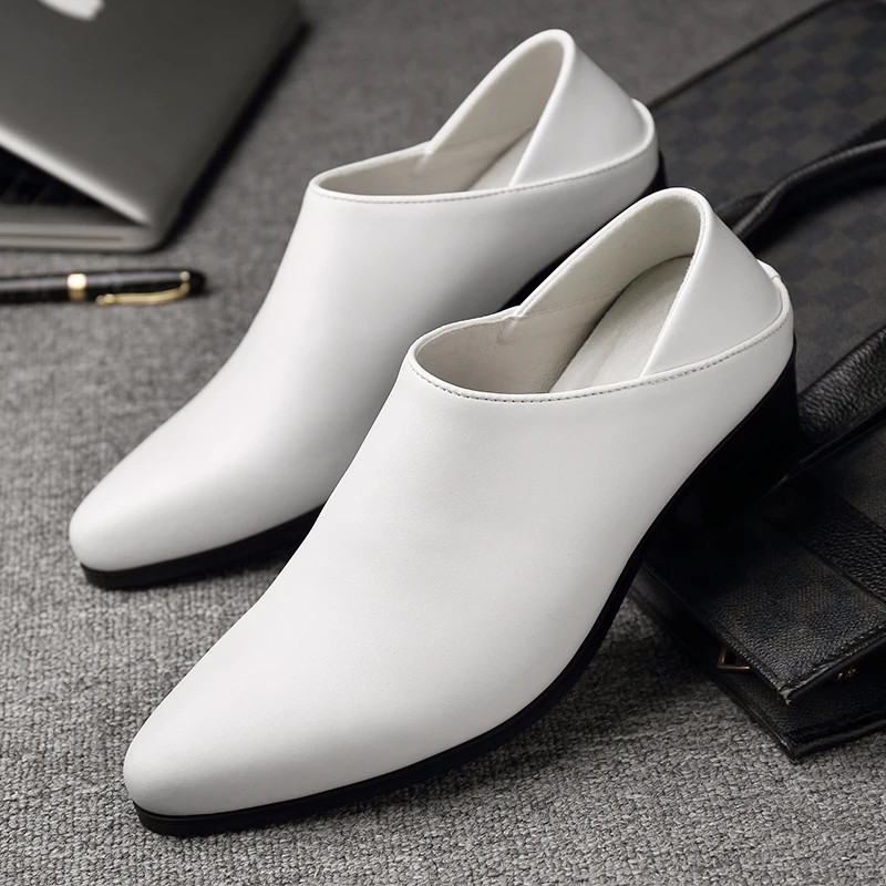 Pointed Leather Shoes for Men in Formal Attire Business Leather 5cm Height Increase for Men in Small White Shoes Wedding Groom