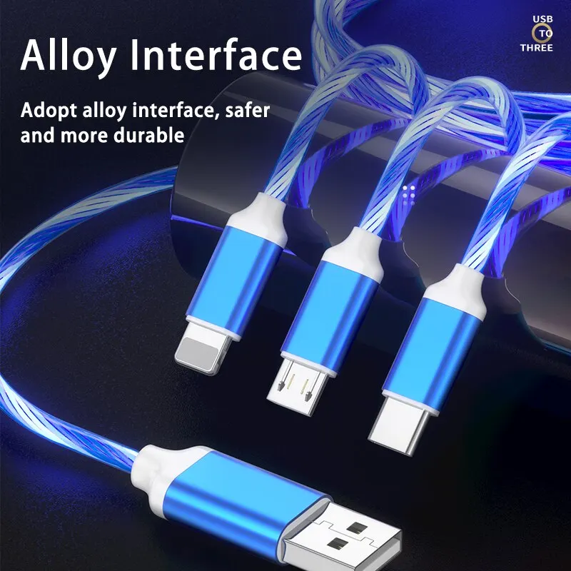 3 in 1 3A Fast Charging Glowing LED Light Micro USB Type C Cable For iPhone Samsung Xiaomi Redmi Phone Charger USB Cable