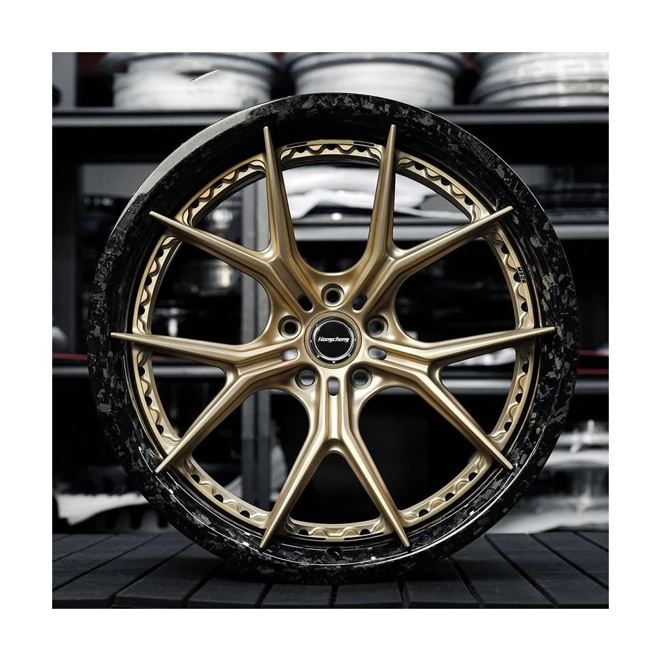 

Wholesale Carbon Fiber Rims Multi Spoke Alloy Forged Wheels Dry Carbon Process Golden Car Wheels For BMW Audi