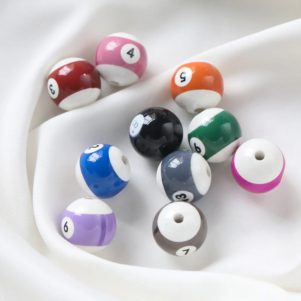 10pcs/Lot 16mm Colorful Acrylic Big Hole Billiards Ball Beads for Jewelry Making DIY Bracelet Necklace Accessories