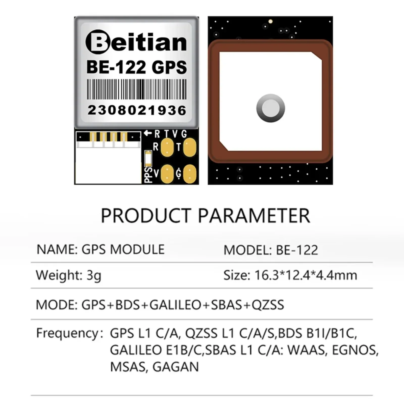 

Beitian BE-122 M10 GNSS GPS Antenna Receiver with Flash for PX4/PIX32 Flight Controller FPV UAV Drone