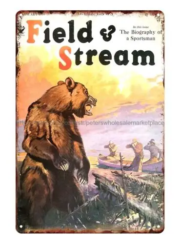 Lynn Bogue Hunt Vintage art Field and Stream hunting bear metal tin sign