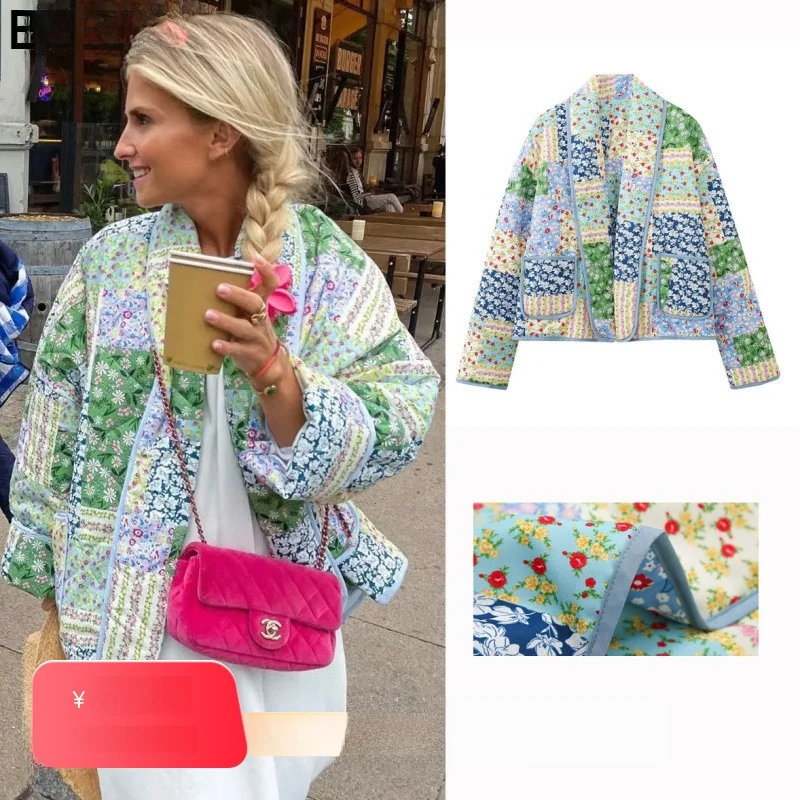 

Loose Casual Printed Jaet for Women Turn-down Collar Lightweight Knitted Cotton Outerwear Comfortable Breathable Autumn Wear