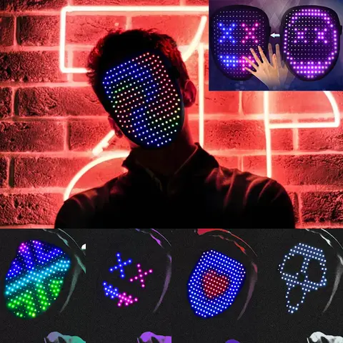 발광 LED 마스크, 제스처 감지, 얼굴 장 빛나는 마스크, 할로윈, 크리스마스, 카니발 축제, DJ 파티, 코스프레 용품