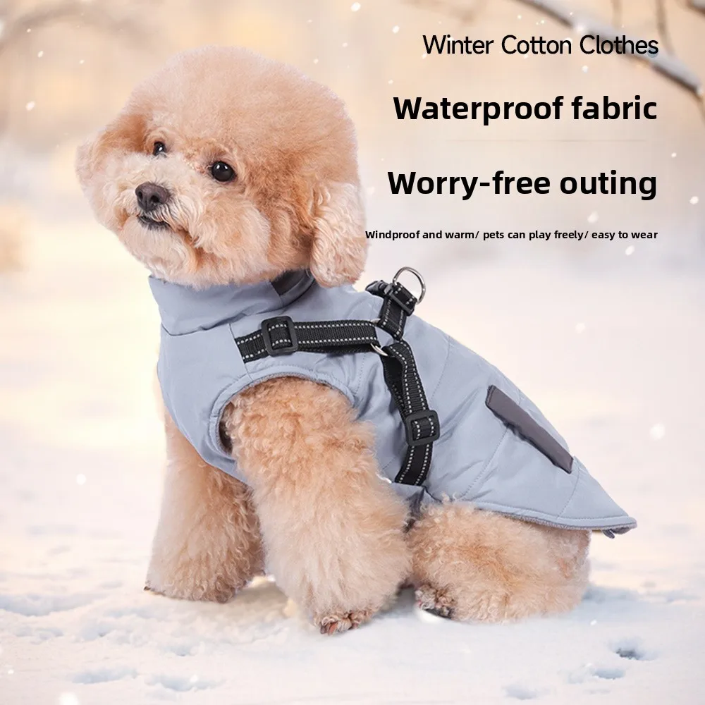 

New dog clothes autumn and winter pet windproof stand-up collar dog cotton-padded clothes reflective thickened warm pet clothing