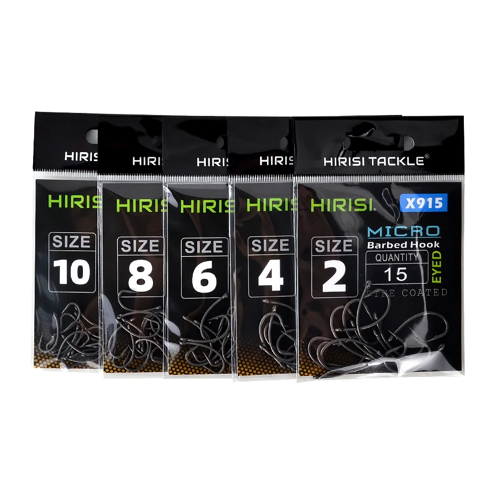 Hirisi 눈이 달린 잉어 낚시 후크, 마이크로 바브, 고탄소강 낚시 후크, PTFE 코팅, 잉어 낚시 액세서리 X915, 15 개