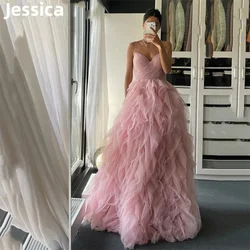 Jessica Princess Pink Prom Dresses Luxurious Tulle Layers Evening Dress A-shaped Wedding Dress Party Dress 2024 فساتين السهرة