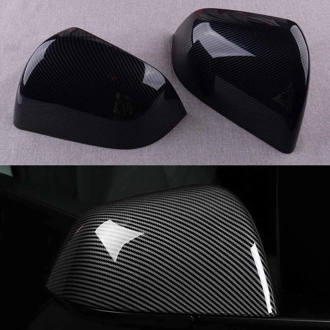 1 Pair Carbon Fiber Style Car Front Left Right Side Door Wing Rear View Mirror Cap Cover Trim Fit for Tesla Model Y 2021 2020