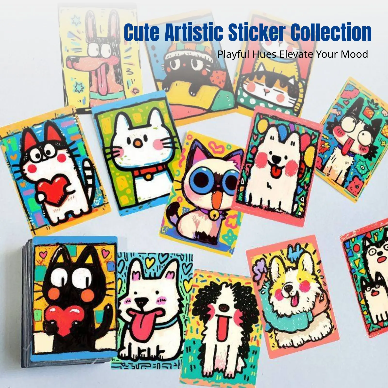 Drawing Stickers, Cute Cat and Dog Art, Colorful, Notebook Decoration, DIY Notebook