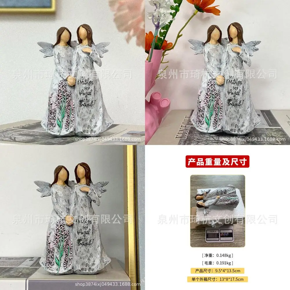 Angel Sister Figurine for Home Decor Farmhouse Style Living Room Bedroom Entryway TV Console Table Decoration Trendy Cross