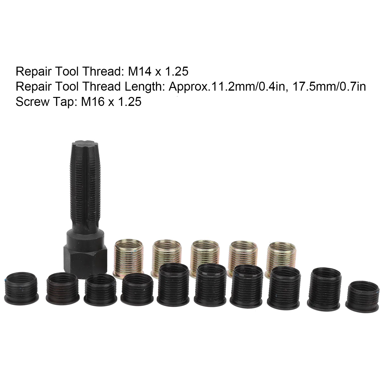 เครื่องมือซ่อมแซมเกลียวของหัวเทียนแบบ M14x1.25ชุดจุดซ่อมเกลียวคาร์บอนแบบพกพาชุด rethread Spark,Plug, rethreadspark, Plug,Thread, repai