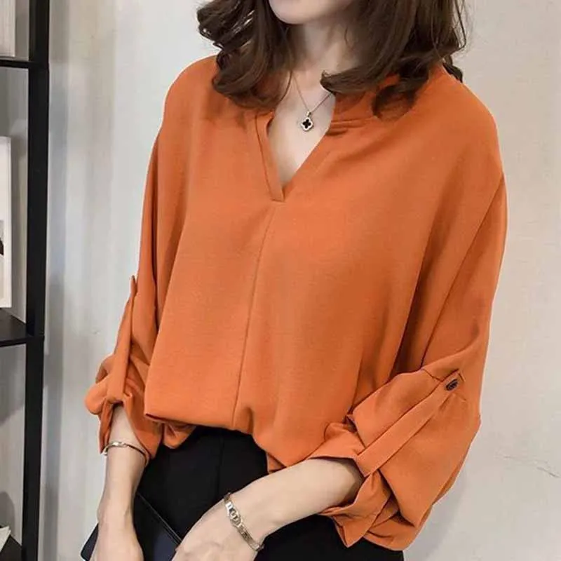 

Women Korean Spring Attire New Fashion Meat Covered Cotton Blouse Shirt Female Solid Color Lantern Sleeve Cardigan Blouse Tops