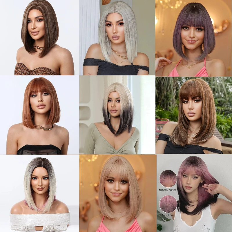 

Similler Synthetic Short Wigs for Women Heat Resistance Straight Hair Ombre Highlight Bob Wig Daily Ues