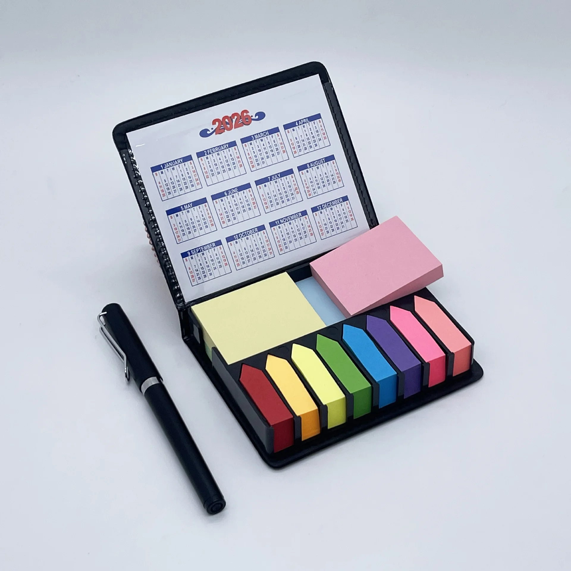 Mehrfarbige Aufkleber-Set Geschäfts-Haftnotizen PU-Leder Verpackungsbox Memo-Notizen Büro-Schreibwaren-Set Kalender 2026/2027 – Detail 8