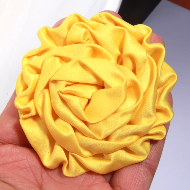 10Pcs 7.5cm Satin Fabric Chiffon Flowers for Baby Girls Headbands Hair Acessories Wedding Bride Boutique Bouquet NO Clip