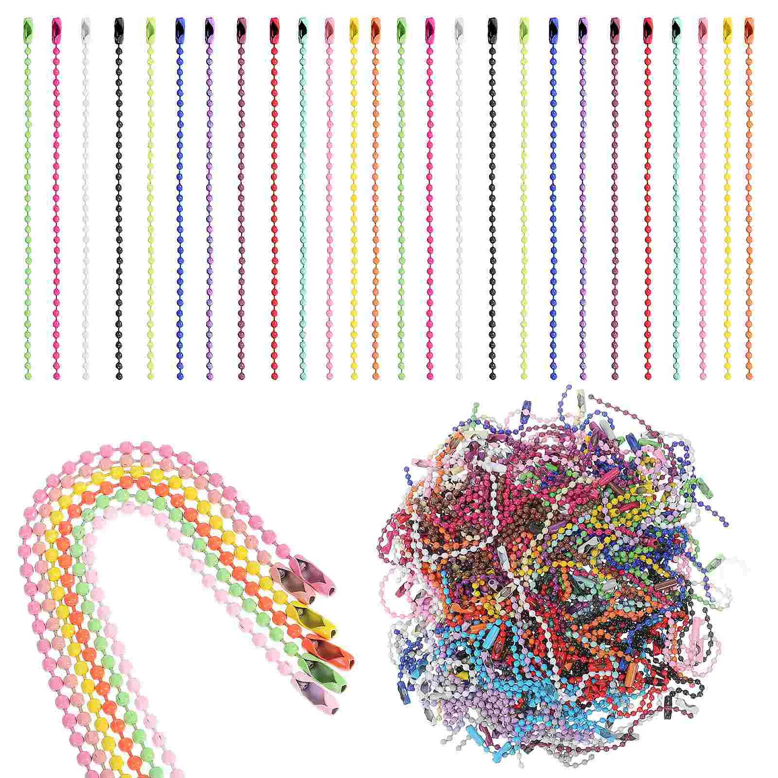 

200 Pcs Color Ball Chain Beaded Chains Key Keychain Metal Bracelet Connectors Beadable Keychains