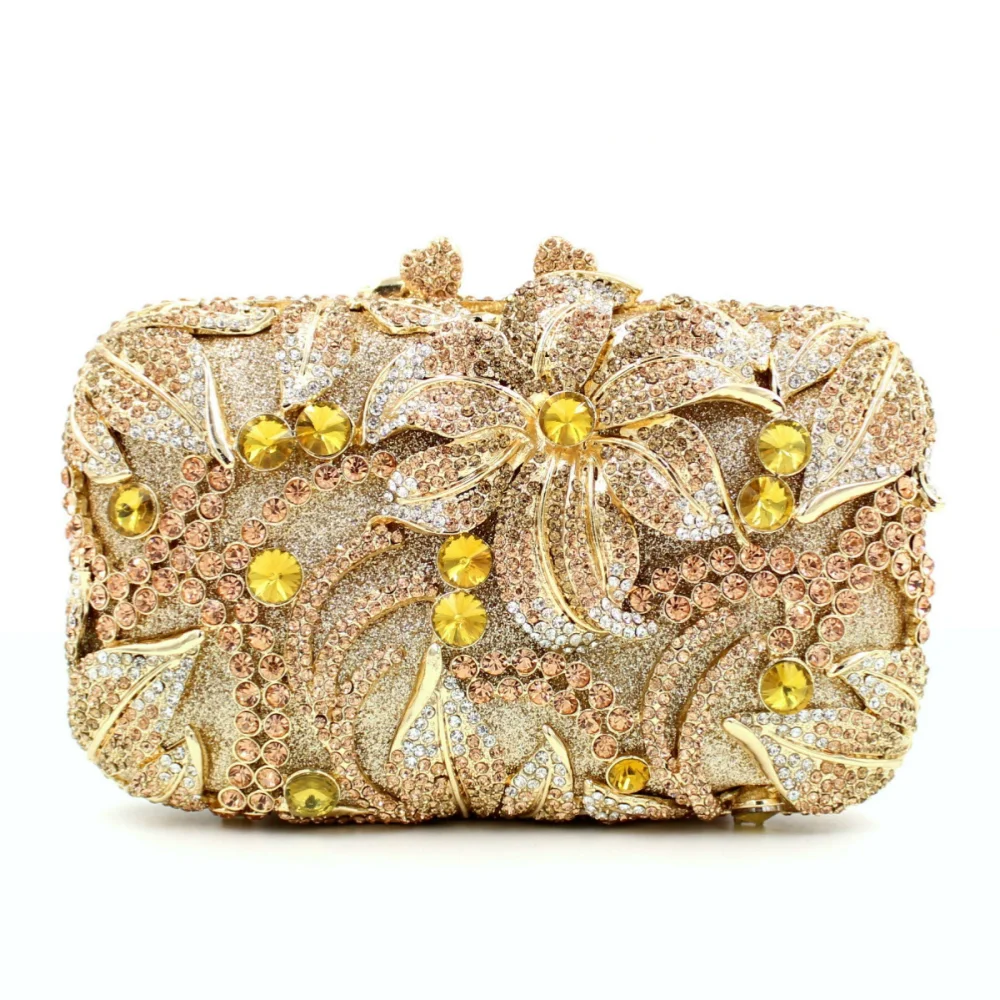 

Clutch summer new rhinestone chain handbag one-shoulder dinner bag hollow flower color diamond banquet dress luxury women's bag